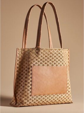 Anthropologie Mali + Lili Duncan Tote Woven Rattan Beach Bag EUC